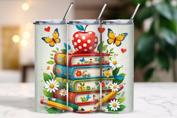 Apple Books Pencil Butterfly Tumbler Design