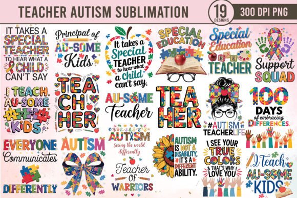 Autism Teacher Sublimation Bundle PNG: Empowering Educators Through Custom Design