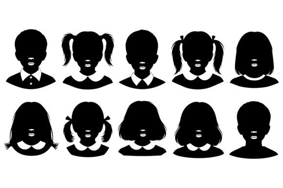 Children Silhouettes Diverse Hairstyles: A Versatile Visual Resource for Modern Creators