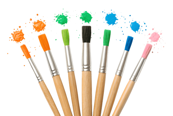 Colorful Paint Splatters with Brushes: A Practical Asset for Design