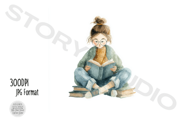 Cute Girl Reading Book Clipart Set V6: A Creative Resource for Storytellers and Designers