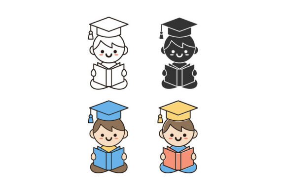 Cute Graduate Kid Reading Book Design