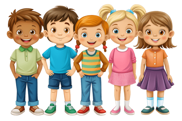 Diverse Group of Happy Children Isolated PNG