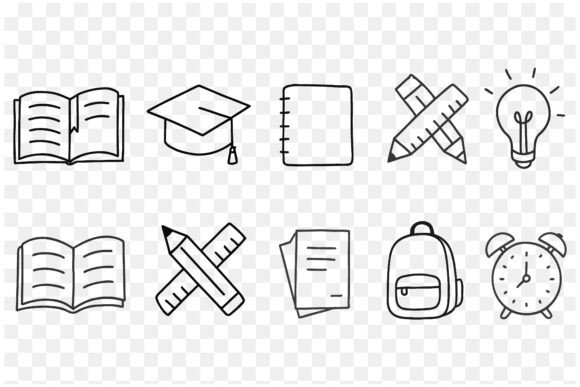 Minimalist Line Art Icons: Elevating School Supplies and Study Essentials