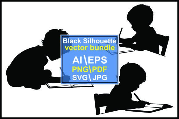 Silhouettes Children Writing Drawing Collection