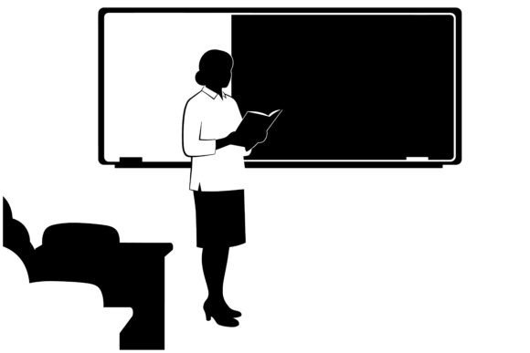 Teacher Giving Lesson at Whiteboard Silhouette