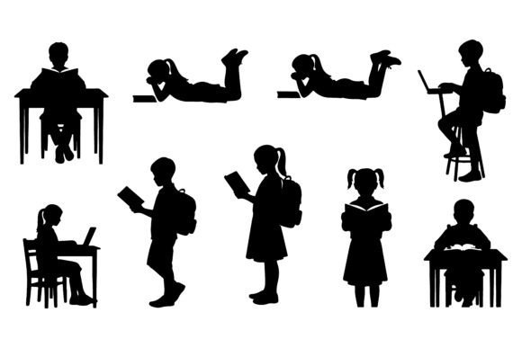 The Power of the Children Reading and Studying Silhouette in Modern Design