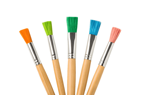 Unlocking Creativity with a Set of Five Colorful Paint Brushes PNG